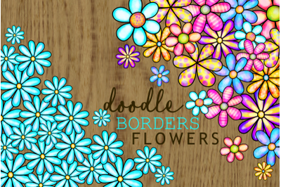 Watercolor Doodle Daisy Flower Borders