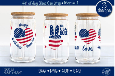4th of July Glass Can wrap SVG. Patriotic Glass Can, Beer Can Glass Wr