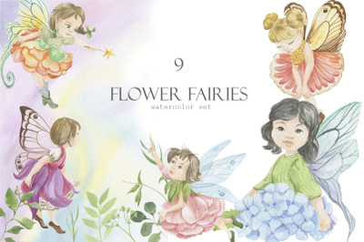 Flower fairies. watercolor set
