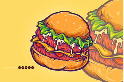 Delicious burger Fast Food cartoon Illustrations