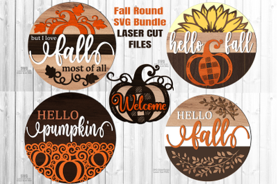 Fall Round Sign SVG Bundle Laser Cut Files | Pumpkin SVG Glowforge