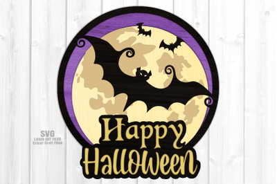 Happy Halloween Sign SVG Laser Cut Files | Round Bat SVG Glowforge