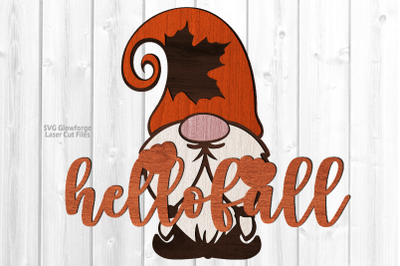 Hello Fall Sign SVG Laser Cut Files | Fall Garden Gnome SVG