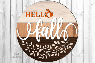 Hello Fall Sign SVG Laser Cut Files | Fall Round Sign SVG