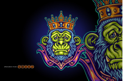 King Head gorilla cartoon mascot Illustrations