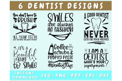 Dentist Quotes SVG Bundle&2C; 6 Designs&2C; Dentist Sayings SVG Cut Files