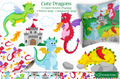 Dragon clipart | Cute Dragon Illustrations