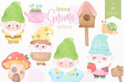 Watercolor Gnome garden spring season