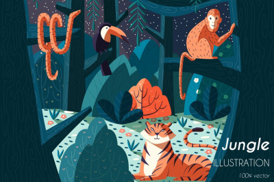 Jungle scene illustration, vector