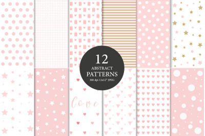 Love patterns set, Digital paper set, Pink textures