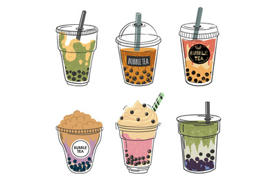 Bubble tea collection, drink in plastic cup with straw