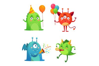 Cute monster happy birthday with gifts box