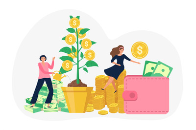 Money business investment, collect coins from tree