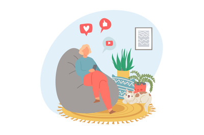 Social media activity from home sitting in chair