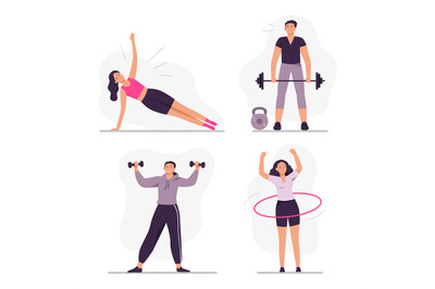 Sport people, do fitness exercise by woman and man