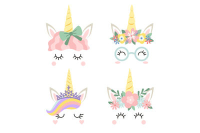 Unicorn face with flowers wreath&2C; girly masks