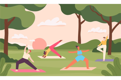 Yoga in city park, concentration and meditation