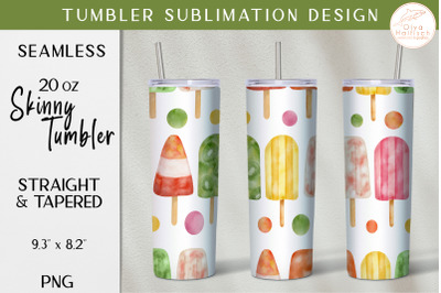 Summer Popsicle Tumbler Sublimation. Watercolor Ice Cream 20oz Wrap