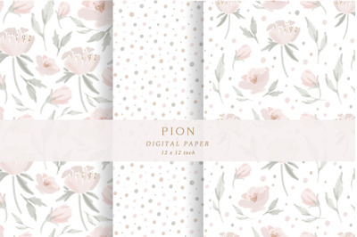 Digital paper Flowers Pink peony pattern Summer digital paper