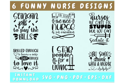 Funny Nurse Quotes SVG Bundle&2C; 6 Designs&2C; Funny Nurse Sayings SVG. PNG