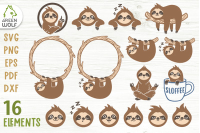 Sloth svg bundle Lazy sloth clipart Cute animals bundle svg