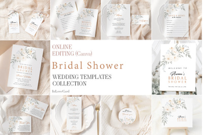 Bridal Shower Templates Bundle Editable Canva. Wedding Invitation