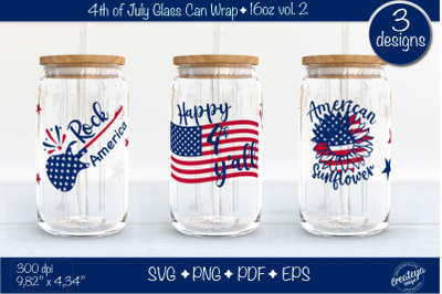 4th of July Glass Can wrap SVG. Patriotic Glass Can&2C; Beer Can Glass Wr