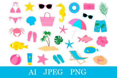 Summer stickers PNG. Sea stickers printable
