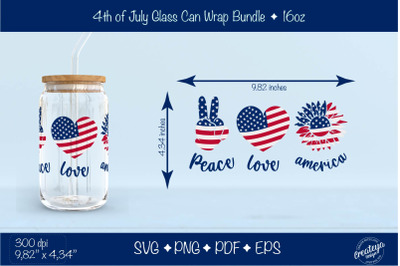 4th of July Glass Can wrap. Patriotic Beer Glass Can Wrap 16 oz. for L