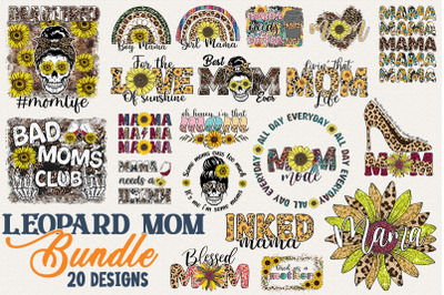 Leopard Sunflower Mom PNG Bundle