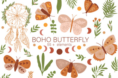 Boho clipart / Boho butterfly / modern bohemian illustration