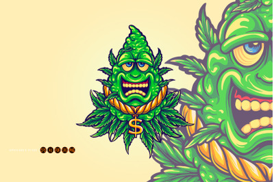 Weed leaf mascot  Cannabis leaf with cash money SVG Illustrations