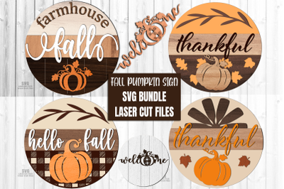 Fall Round SVG Bundle Laser Cut Files | Pumpkin Sign SVG Glowforge