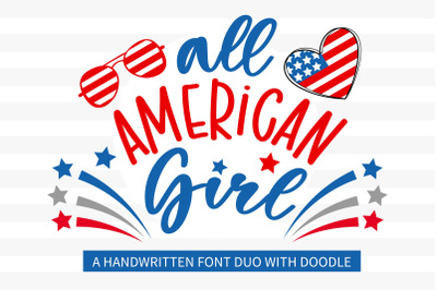 All American Girl - A handwritten font duo with clipart