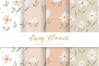 Daisy flowers digital paper. Simple floral pattern.