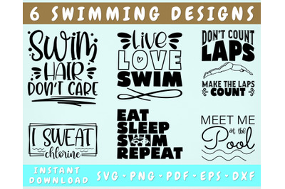 Swimming Quotes SVG Bundle, 6 Designs, Swimming Sayings SVG, Swimmer