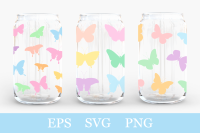 Butterfly Can Glass Wrap sublimation. Can Glass SVG 16 oz