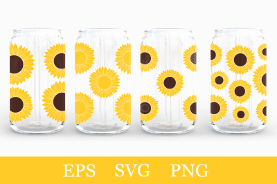 Sunflower Can Glass Wrap template. Sunflower Can Glass SVG