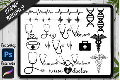 Health Care Stamps Brushes Procreate and Photoshop. Medical Symbols.