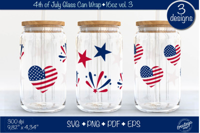4th of July Glass Can wrap SVG. Patriotic Beer Glass Can Wrap 16 oz. f