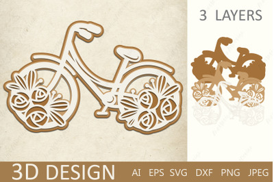 Bike 3D layered paper cutting, Bike with flower svg, Bicycle