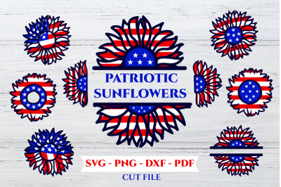 Patriotic sunflower svg. Patriotic design. Monogram. Cut