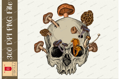 Skull Morels Mushroom Retro Vintage PNG