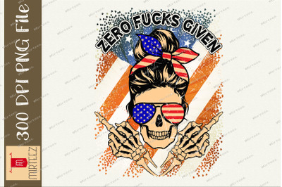 Zero Fucks Given Skull American Flag PNG