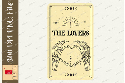 The Lovers Vintage Tarot Card Skull PNG