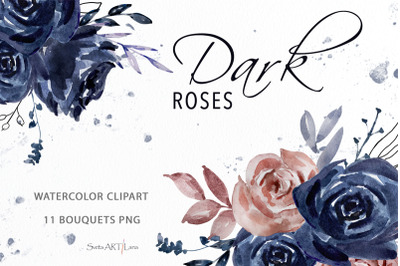 Dark blue roses bouquets clipart