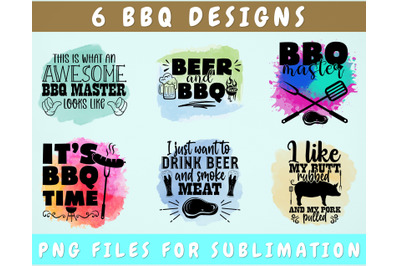 BBQ Sublimation Designs Bundle, 6 BBQ Quotes PNG Files, Beer And BBQ