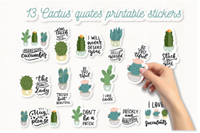 Cactus stickers. Funny cactus quotes stickers. Succulent printable sti