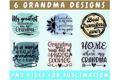 Grandma Sublimation Designs Bundle, 6 Grandma Quotes PNG Files