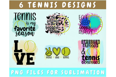 Tennis Sublimation Designs Bundle, 6 Tennis Quotes PNG Files